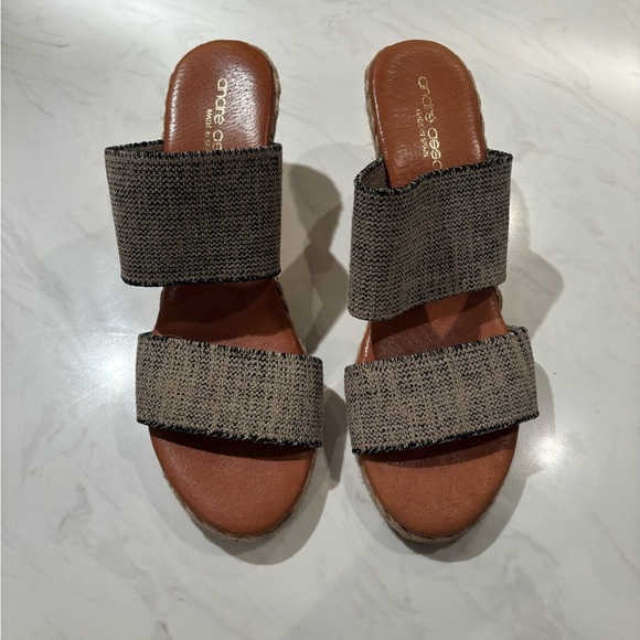 Women's Andre Aeeoue Brown and Black Wedge Heels - Picture 1 of 6